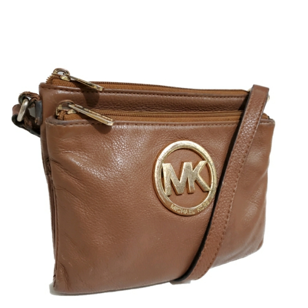 Michael Kors MK Fulton Tan Brown Leather Crossbody